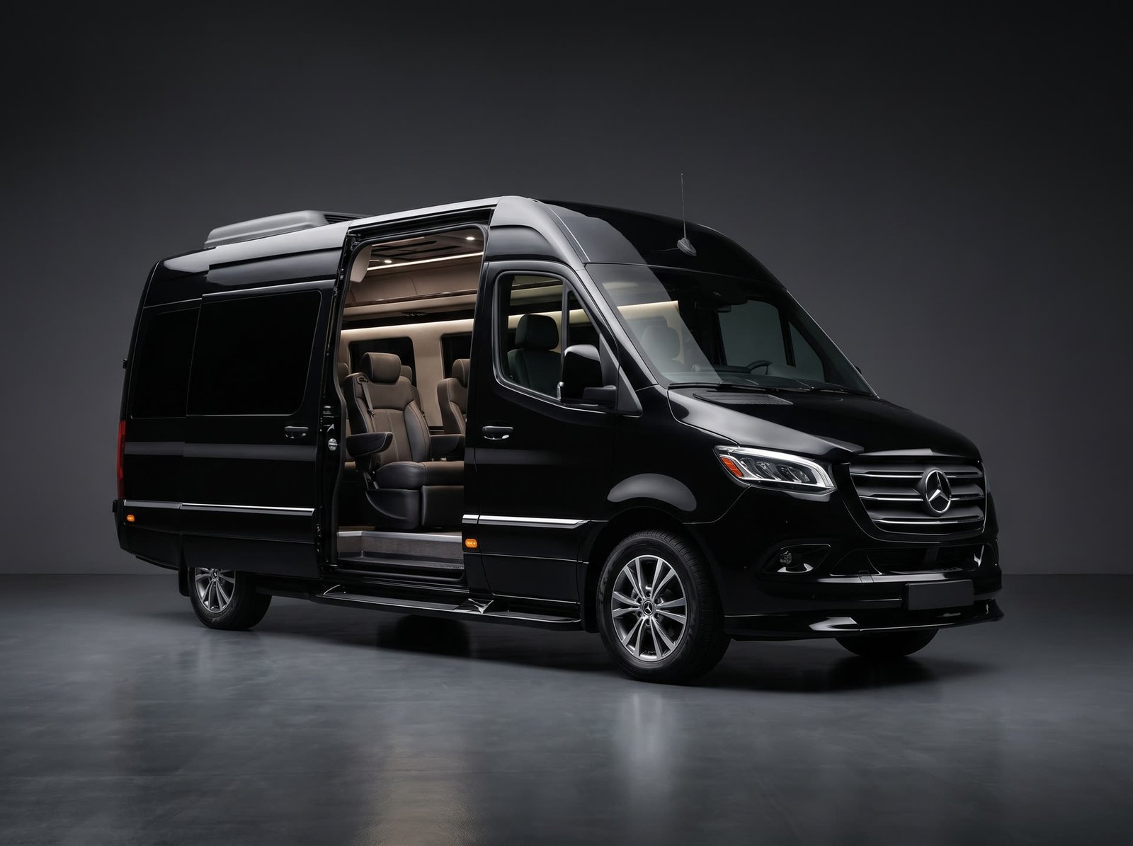 Black Mercedes-Benz Sprinter luxury van