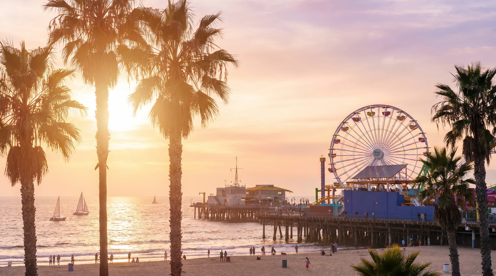 Santa Monica pier at golden hour